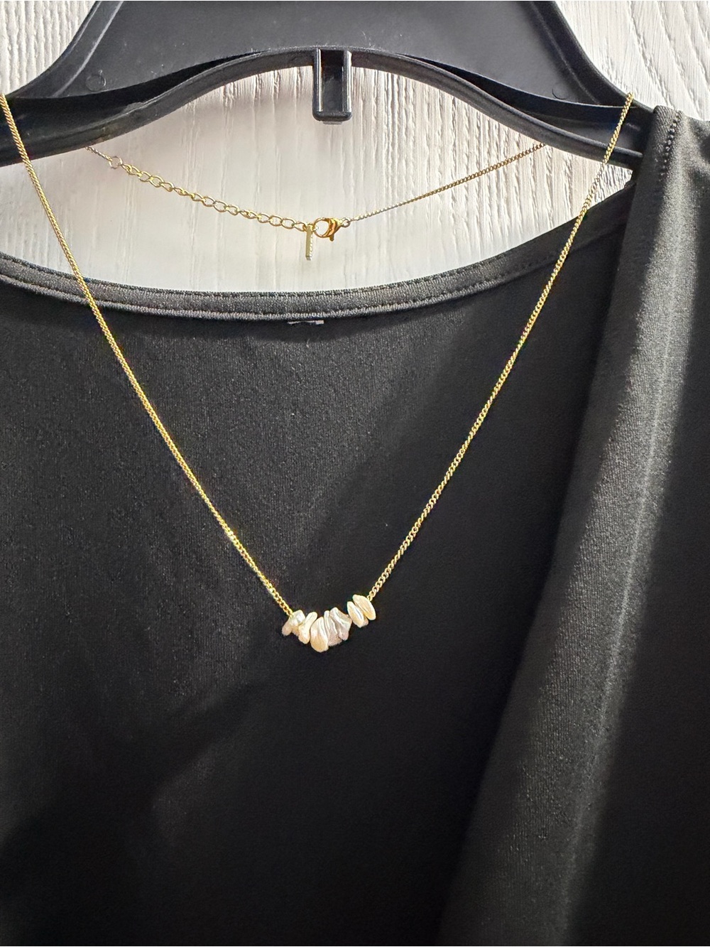 Gold Chain Necklace with White Freshwater Pearl Accents